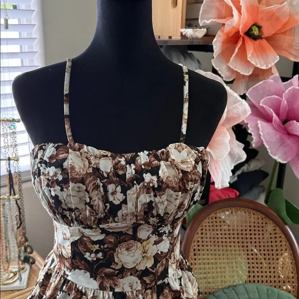 Abercrombie Floral Strapless Convertible Ruched Garden Cottage Boho Maxi Dress